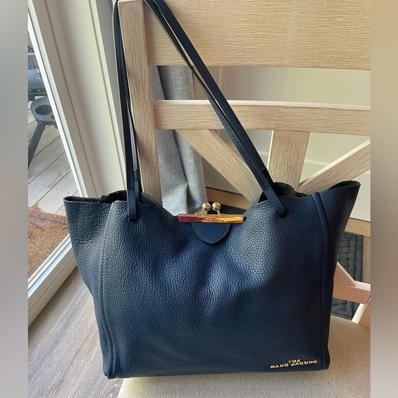 Marc Jacobs Blue Leather Kisslock Tote Bag - Picture 1 of 11